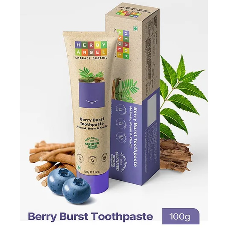 Herby Angel Berry Burst Baby Toothpaste with Meswak, Neem & Khadira Organic Ingredients Healthy Gums Refreshing Breath – 100 g