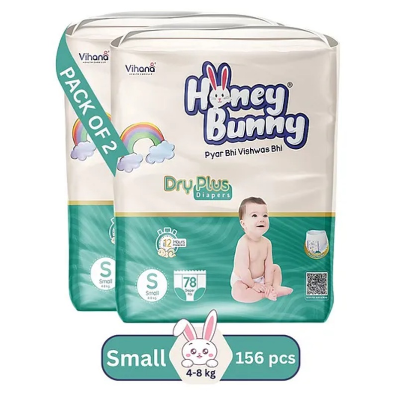 HONEY BUNNY Baby Diaper Pants Super Soft Dry Plus 12 Hour protection -pack of 156 S – S