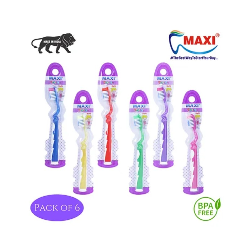 MAXI Twisty Junior Toothbrush Pack of 6 – Multicolour