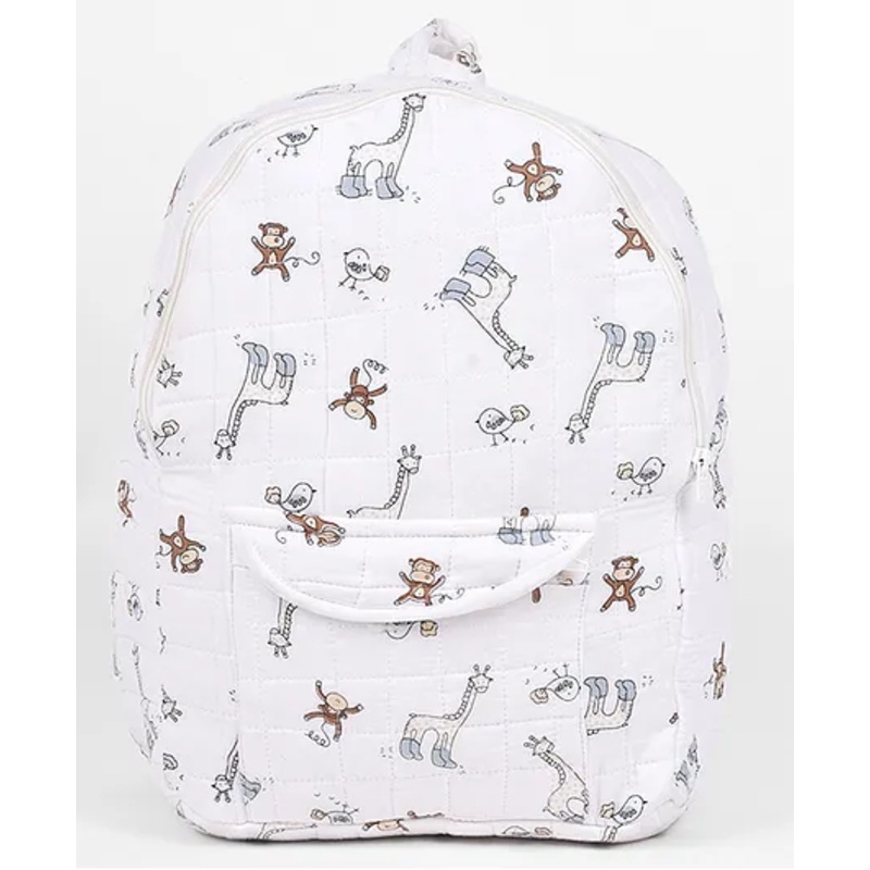 Moms Home Organic Cotton Baby Diaper Backpack Jungle Print – White & Brown