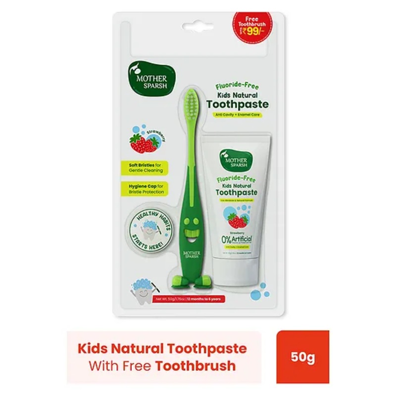 Mother Sparsh Kids Natural Toothpaste with Free Toothbrush- Strawberry 50g