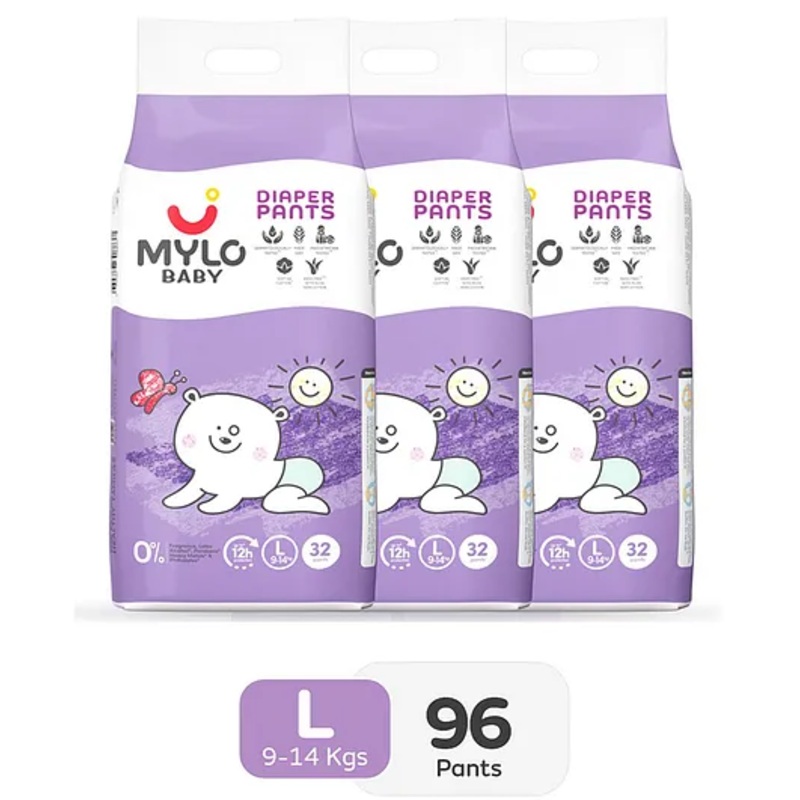 Mylo Baby Diaper Pants Large (L) Size with ADL Technology 12 Hours Protection Pack of 3 – 96 Pieces