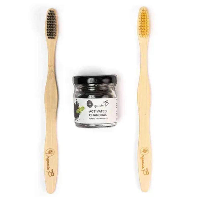 Organic B Oral Care Pack Brush & Charcoal Tooth Powder – 20 gm