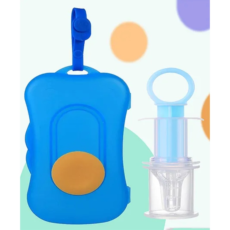 The Cheeky Kidzz Reusable Refillable Baby Wet Wipes Storage Box Container for Car Bathroom Living Room with Multi-Functional Smart Medicine Dropper (BLUE)