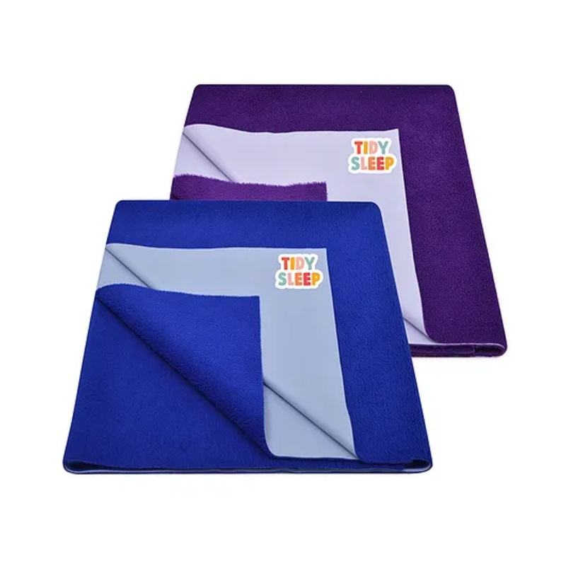 TIDY SLEEP Waterproof Baby Bed Protector Dry Sheet For New Born Babies- Plum & Royal Blue Pack of 2 (Medium) L 100 x B 70
