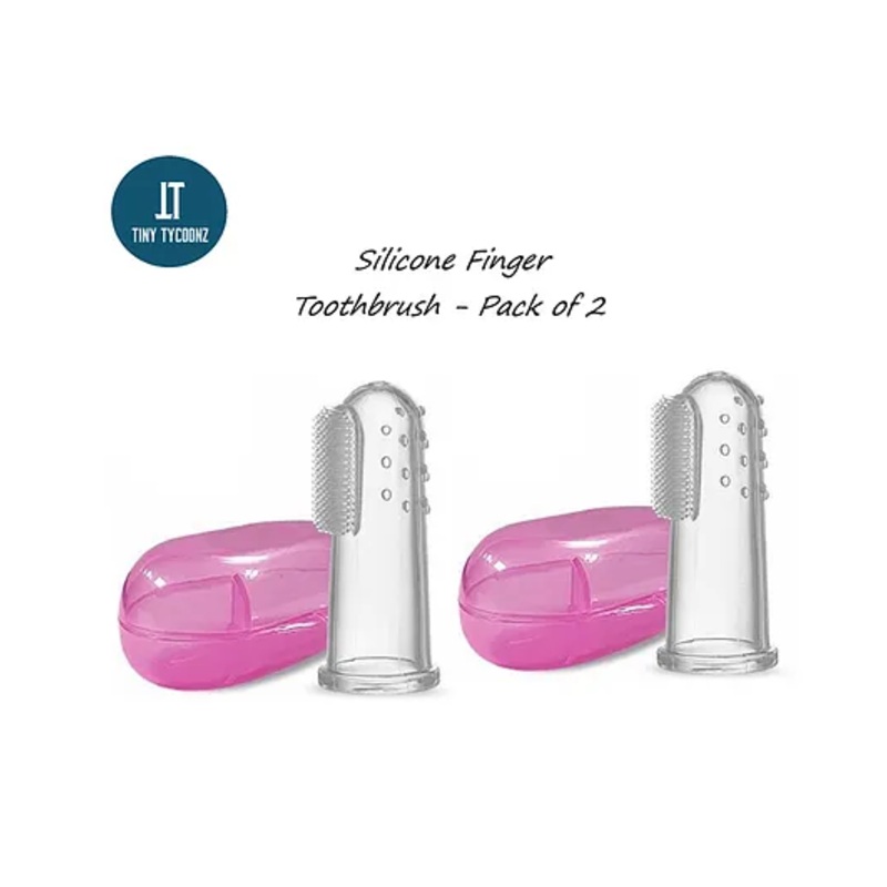 Tiny Tycoonz Soft Silicone Finger Toothbrush With Case Pack of 2 – Pink
