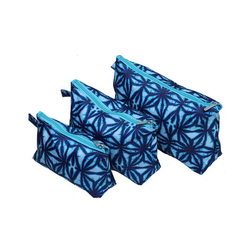 All For Colour Indigo Batik 3 Piece Cosmetic Bag Set – Blue