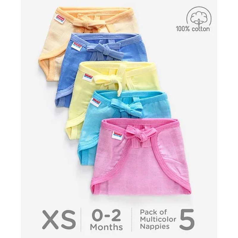 Babyhug Muslin Cloth Nappy Set of 5 Extra Small – Multicolor