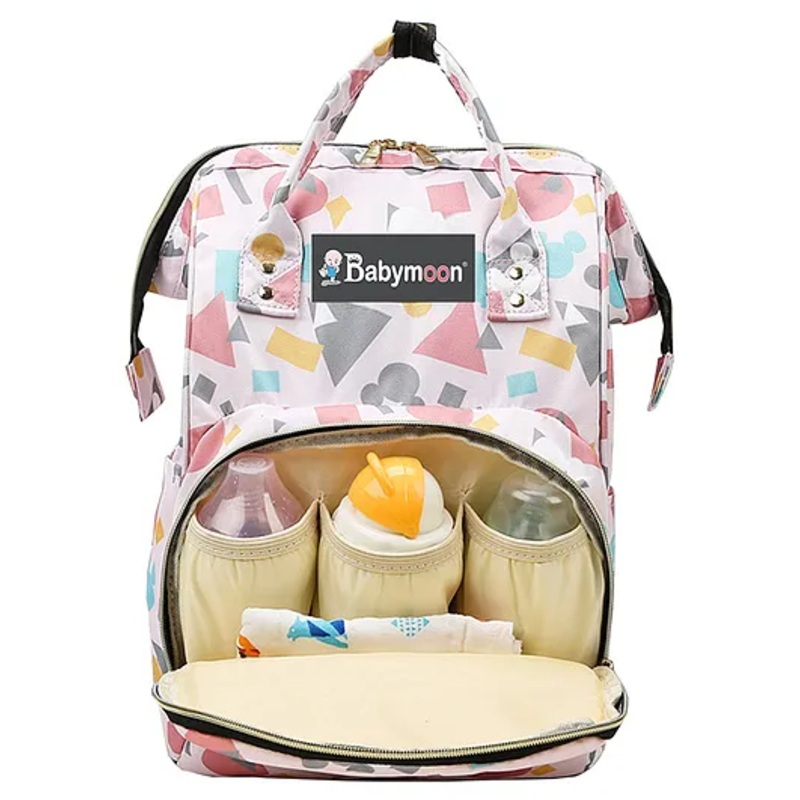 Babymoon Multifunction Backpack Style Maternity Shapes Print Diaper Bag – Peach