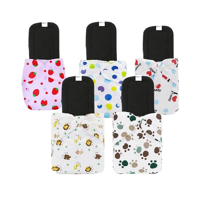 Babymoon Washable & Reusable Cloth Diaper Pocket With Grey Insert Pack of 5 – White Multicolour