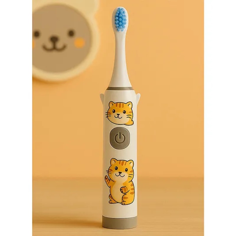 Badal Kidz Children’s Electric Toothbrush with Cartoon Characters, Soft Bristles Battery Operated Kids Cartoonic – white
