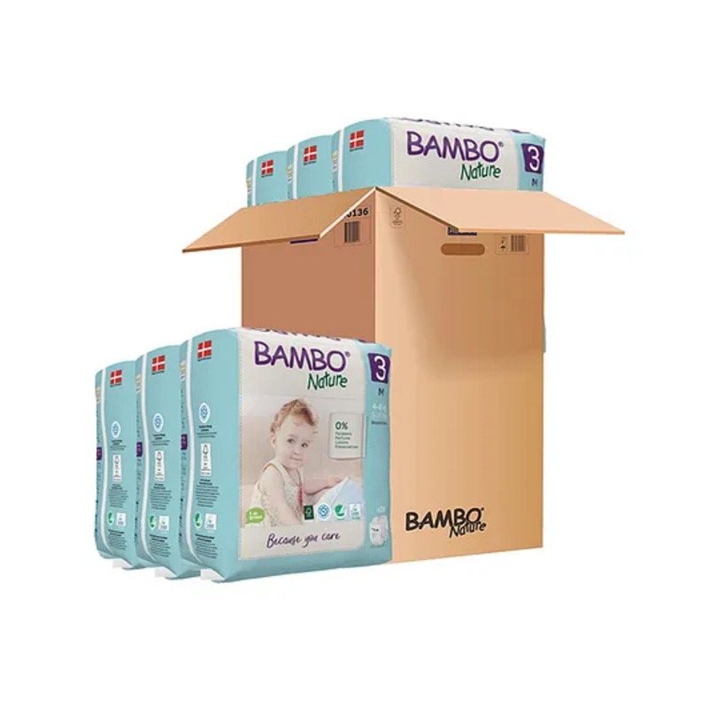 Bambo Nature Eco Friendly Tape Diapers with Wetness Indicator Medium Size Pack of 6 – 168 Pieces