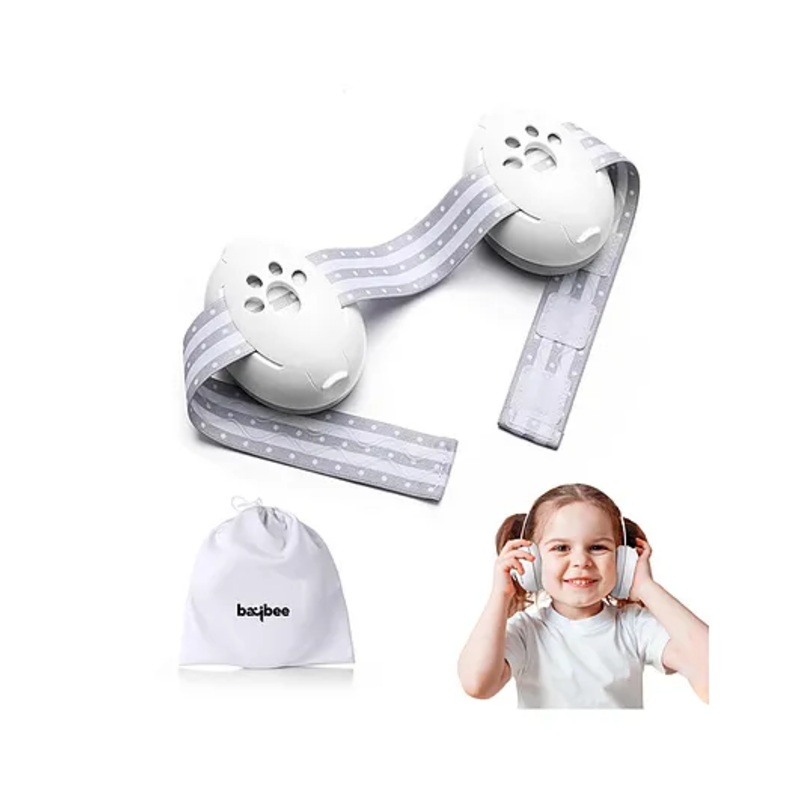 BAYBEE 2 in 1 Noise Cancellation Ear Muffs for Kids | Infant Ear Protector for Babies with 3 Adjustable Lengths & 25db Noise Reduction | Snug Fit Baby Earpads for Sleeping with Silicone Strap (Grey)