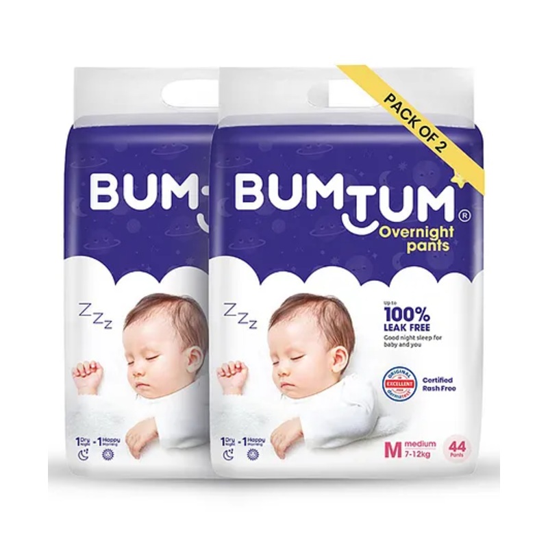 Bumtum Overnight Diaper Pants with Chamomile Microbial Layer Leak Protection & Rash Control Pack of 2 Medium – 88 Pieces