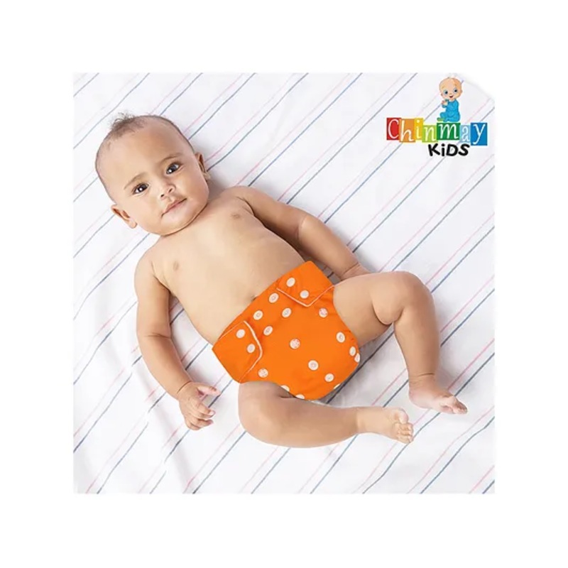 Chinmay Kids Cloth Diaper Adjustable Reusable Washable Printed Button Diaper With Insert – Orange
