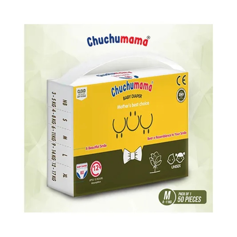 Chuchumama Diapers Taped Style (VELCRO) in MEDIUM (M) size are the perfect choice for parents looking for superior comfort and protection for their little ones. Each pack contains 50 diapers, specifically designed for M Size weighing between 7 – 12 k