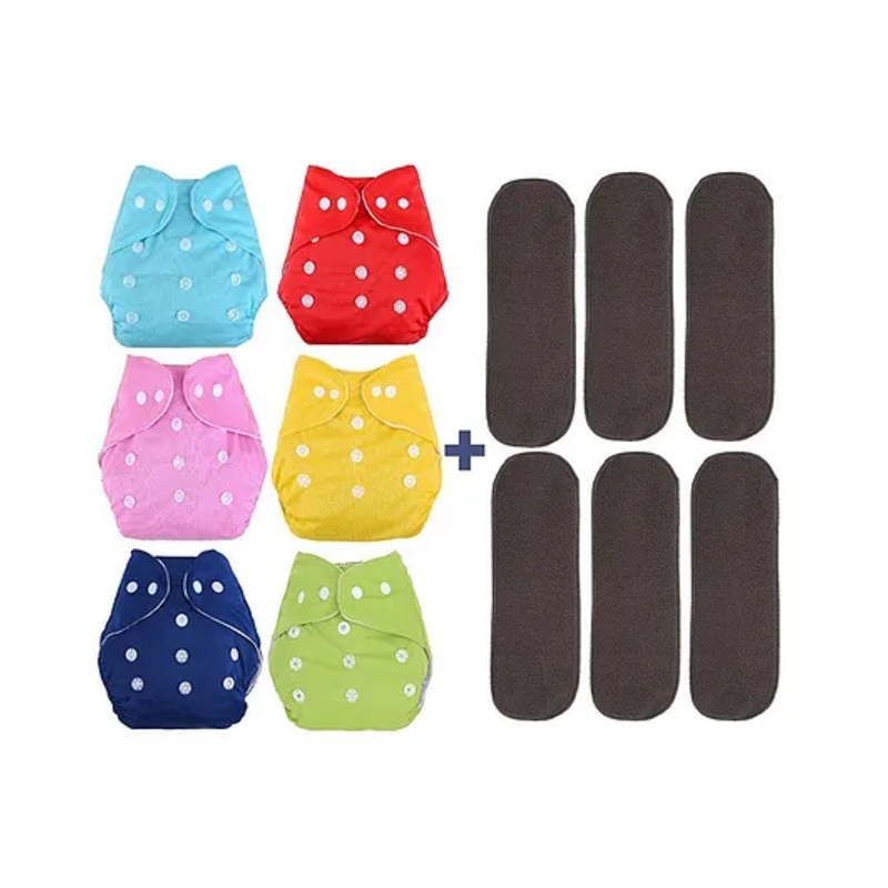 DOMENICO Adjustable Cloth Diaper Nappies With Wet Free Inserts Pack of 12 – Multicolor