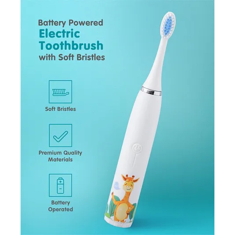 Giraffe Print Battery Powered Electric Toothbrush with Soft Bristles – White