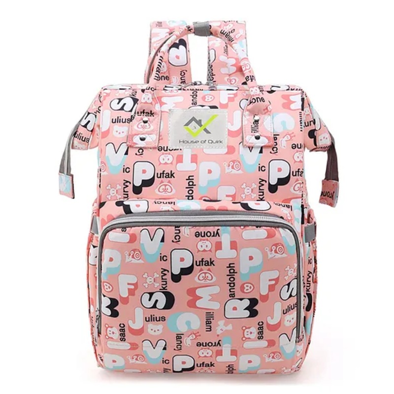 House of Quirk Baby Diaper Bag Pink Alphabet Print – Multicolor