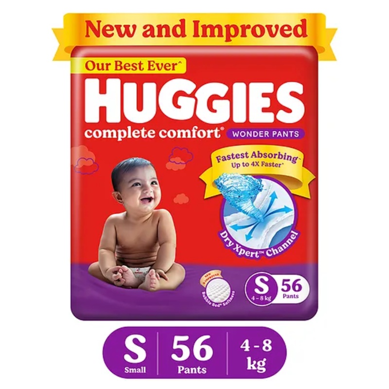 Huggies Complete Comfort Wonder Pants, India’s Fastest Absorbing Diaper | S Size, 56 Diapers