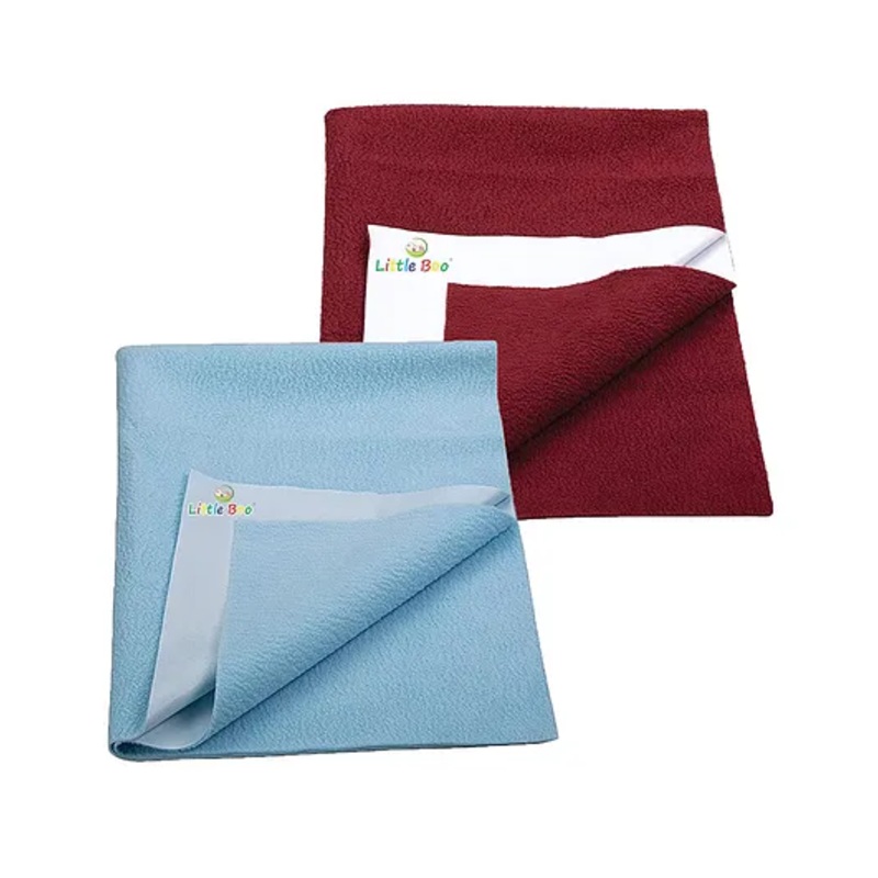 Little Boo Instadry Baby Bed Protector Sheet, Waterproof, Medium L 100 x B 70cm, Pack of 2 -SkyBlue & Maroon