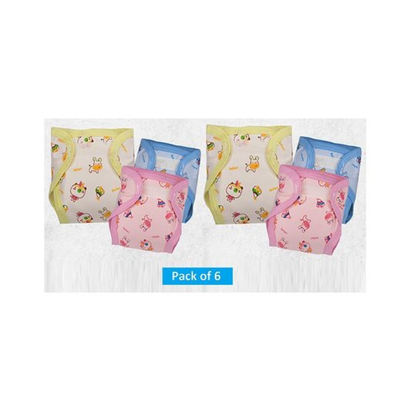 Lollipop Lane Hosiery Cloth Diaper with Velcro Closure and Muslin Lining – New Born (Multicolor) (Pack of 6)