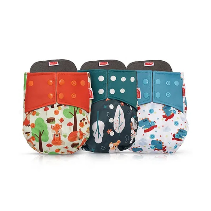 LuvLap Reusable Baby Cloth Diapers Combo Pack of 3, Orange & Green, White & Green, White & Blue, Double Leak Guard, High Absorption, Stain-Proof Comfort & Protection, 3 Months+