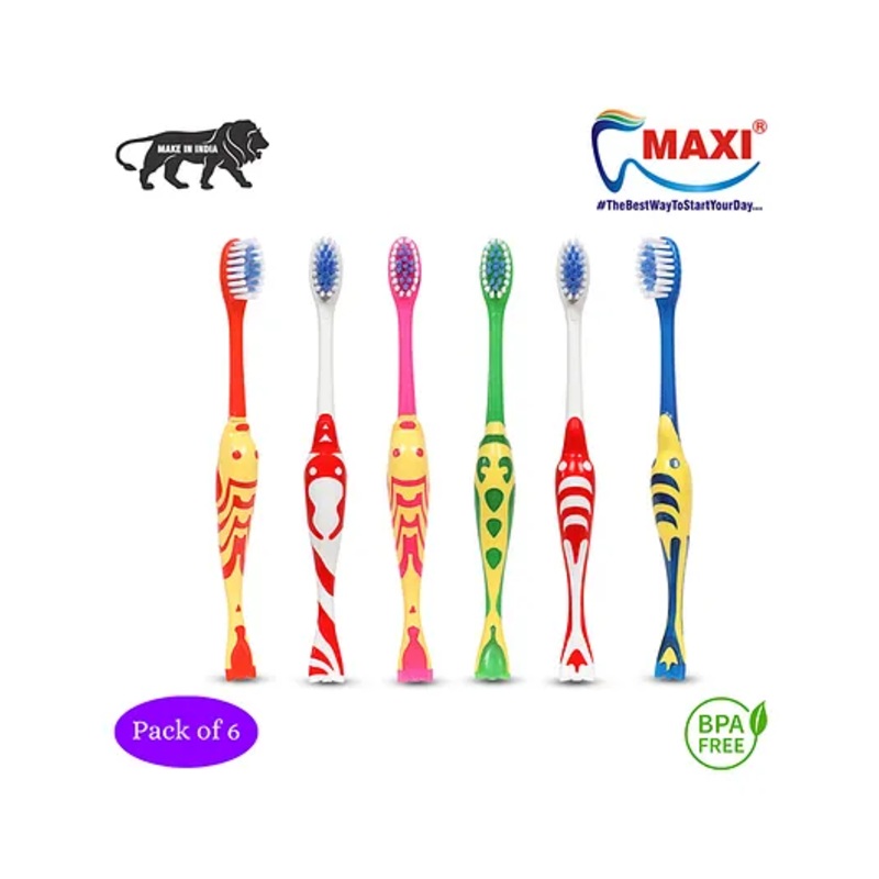 Maxi Goldie Junior Toothbrush Pack of 6 – Multicolour