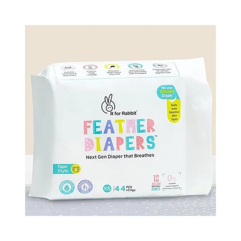 R for Rabbit XS New born Premium Feather Diaper nb Taped Size for Baby 0 to 5 kgs (44 Pack Offer)