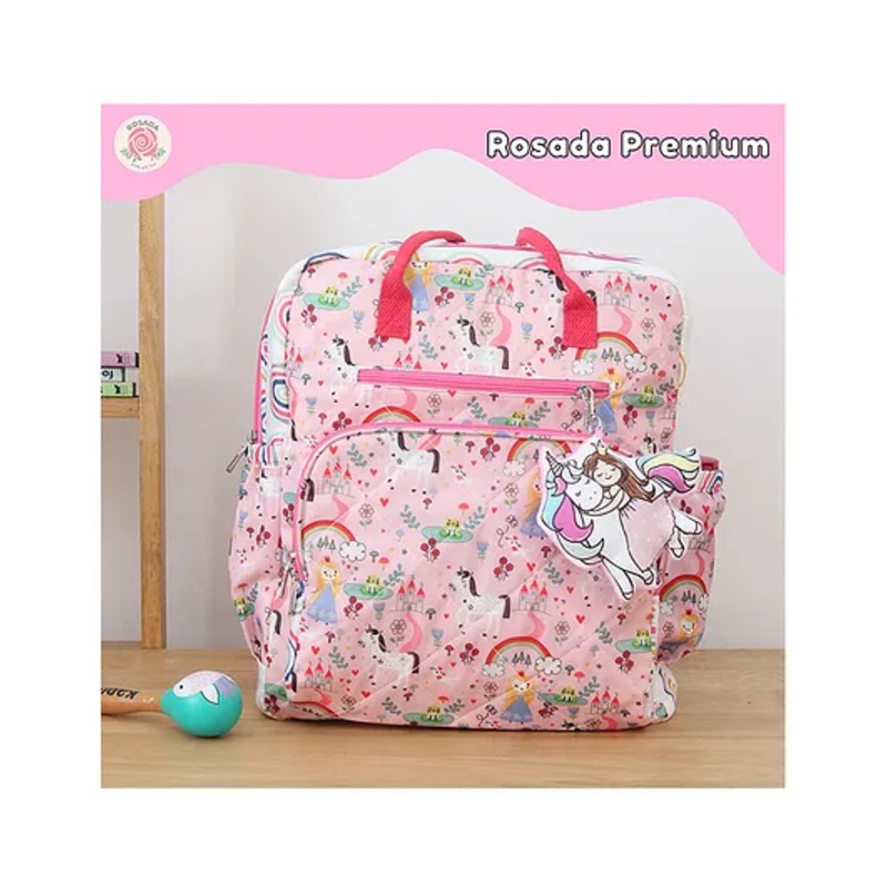 Rosada Trendy Princess Diaper Backpack for New Born Baby Boy Girl Mom | Lightweight Spacious Many Compartments Waterproof | Outing Travel Diaper Bag with Hanging Soft Toy