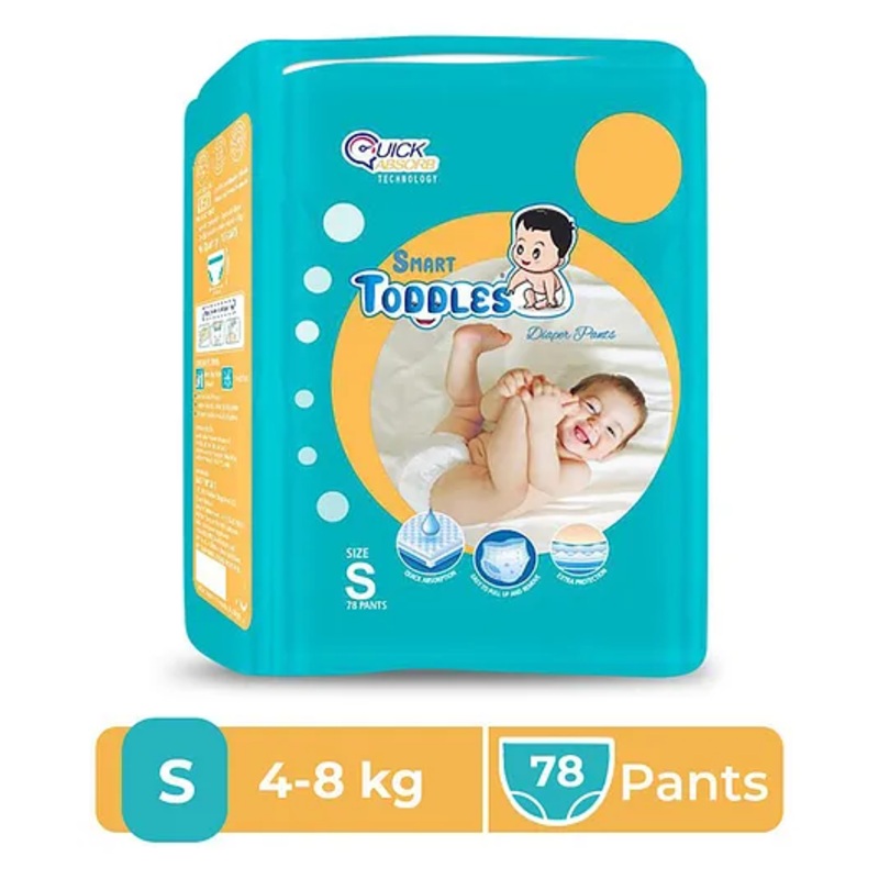 SMART TODDLES – Baby Diaper Pants 78 (Size-Small) With Quick Absorption Technology and Extra Protection | Easy to Pull Up and Remove (White, S, 78, count)