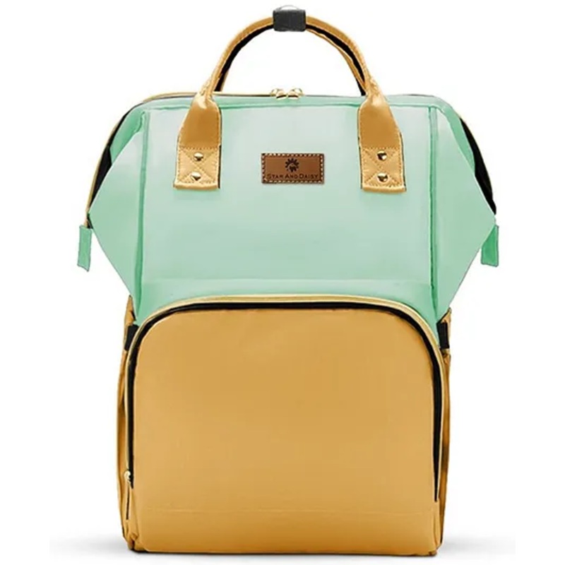 StarAndDaisy Diaper Bag for New Born Baby Maternity Bags for Mother with Multi Compartments Insulated Bottle Pockets Waterproof Ultra soft leatherite fabric – Green & Yellow