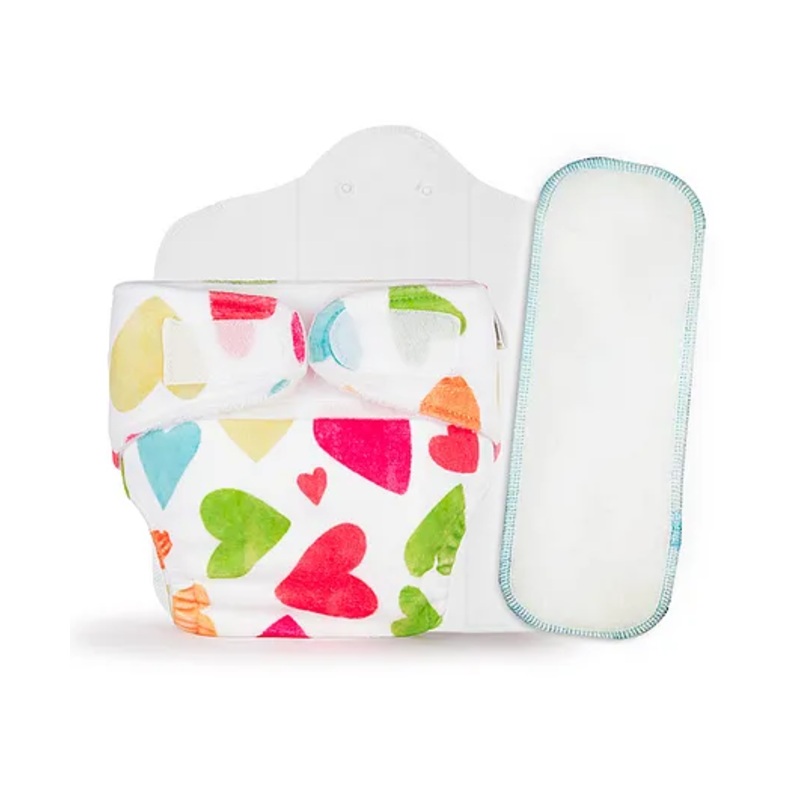 SuperBottoms Newborn UNO Cloth Diaper Combo with Magic Pad & Booster Pad – Reusable, Adjustable (Baby Hearts)