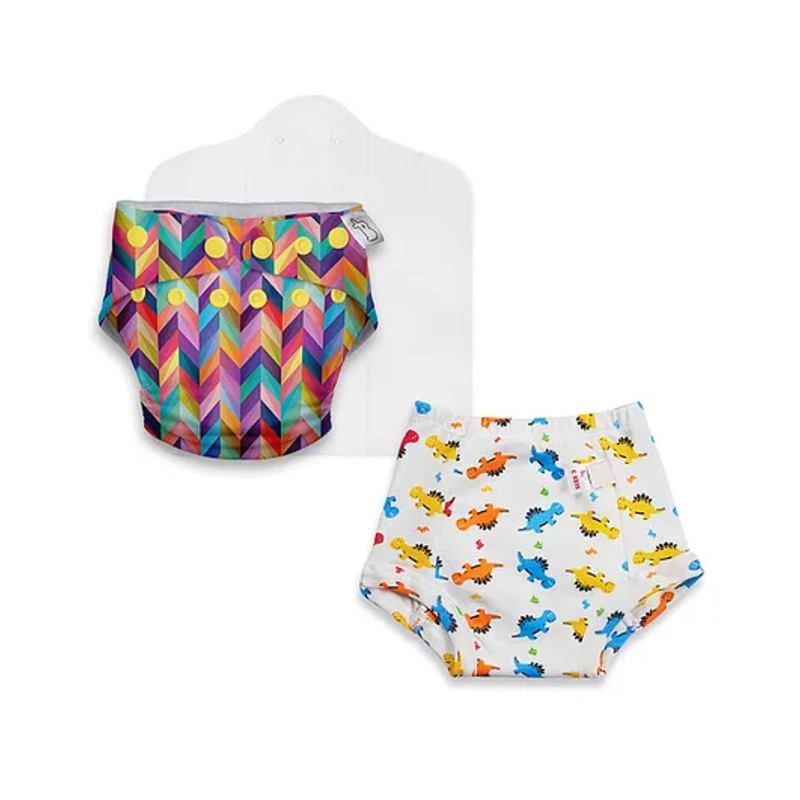 SuperBottoms Organic Cotton UNO Cloth Diaper With 1 Dry Feel Magic Dry Pad & Size 2 Padded Underwear – Multicolor Color May Vary
