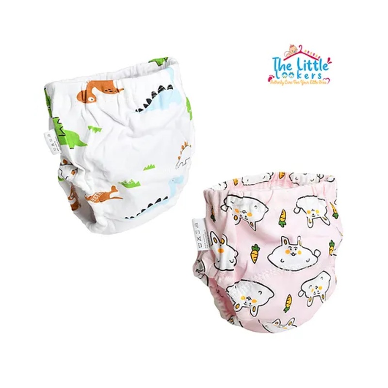 THE LITTLE LOOKERS Potty Training Pants for Babies I Reusable & Waterproof Pull up Underwear | Cloth Diaper for Babies-Pink & White Dino – Medium (1 Year – 2 Years) (Pack of 2)