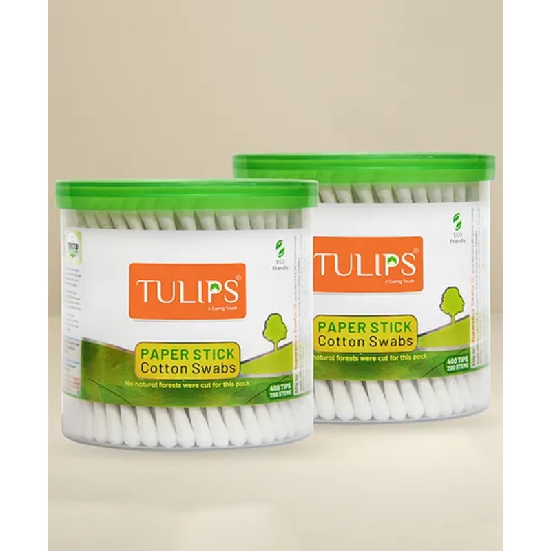 Tulips Biodegradable Cotton Buds Swabs Pack of 2 – 200 Pieces Each