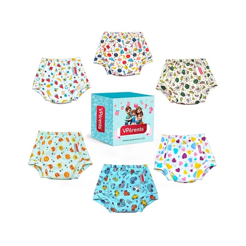 VParents Padded Underwear for Babies and Toddlers with 3 Layers of Cotton Padding Potty Training  Pull Up & Diaper-Free Time Pack of 2 (1 – 2 years ) (Print may vary)