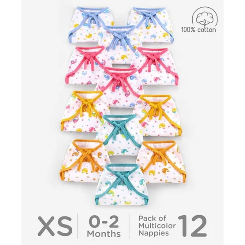 Babyhug Muslin Cloth Nappy Set of 12 Extra Small – Multicolor Whale Print