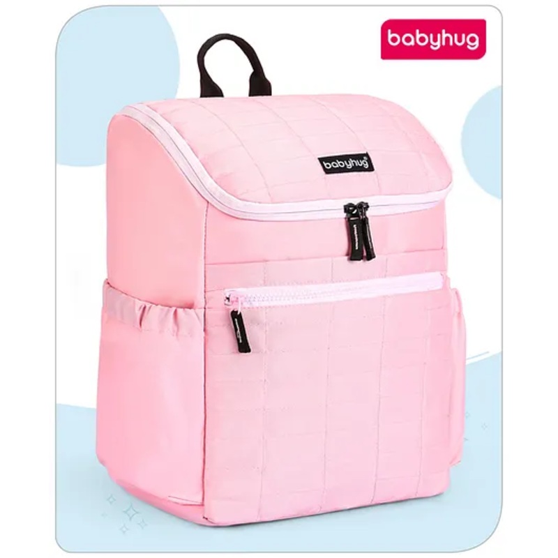 Babyhug Premium Quilted Stylish Water Resistant Diaper Backpack- Light Pink