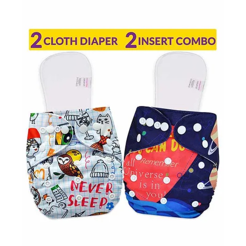 Bembika Reusable Cloth Diapers With Inserts Multi Print Pack of 2 – Blue