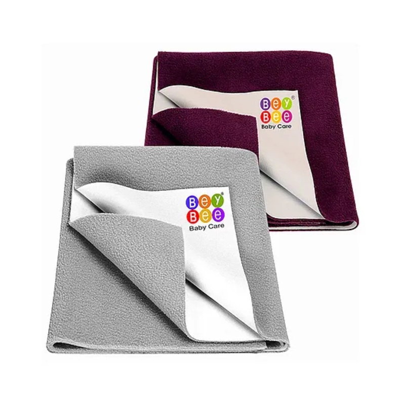BeyBee Anti Piling Fleece Extra Absorbent Quick Dry Sheet For Baby Baby Bed Protector Waterproof Baby Sheet Small Pack Of 2 – Grey & Plum