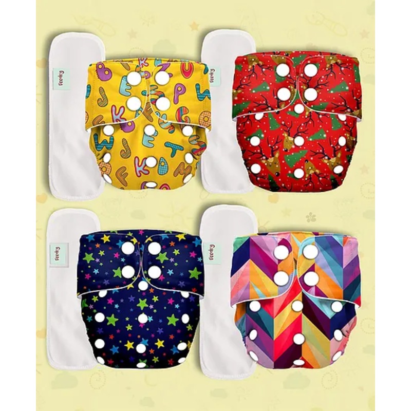 Deedry Cloth Diapers Reusable, Adjustable with Snap Buttons & comes with Insert – Pack of 4