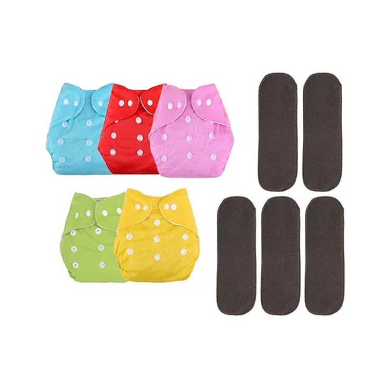 DOMENICO Adjustable Cloth Diaper Nappies With Wet Free Inserts Pack of 5 – Multicolor