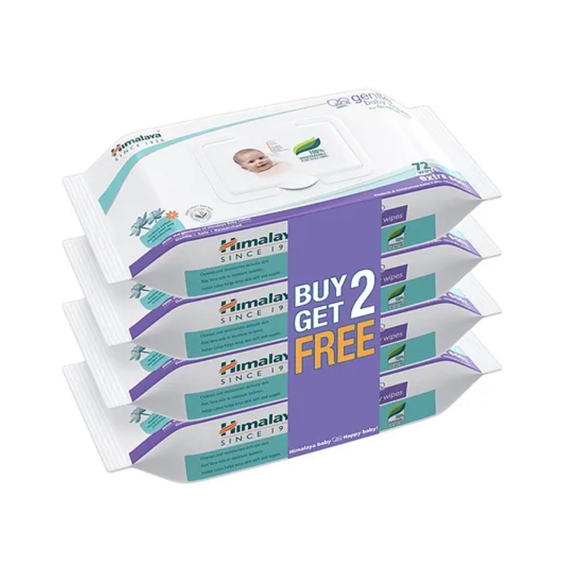Himalaya Babycare Gentle Baby Wipes with Biodegradable Plant Based Fabric & Indian Lotus Aloe Vera Infused 72 Pieces Each – Pack of 4