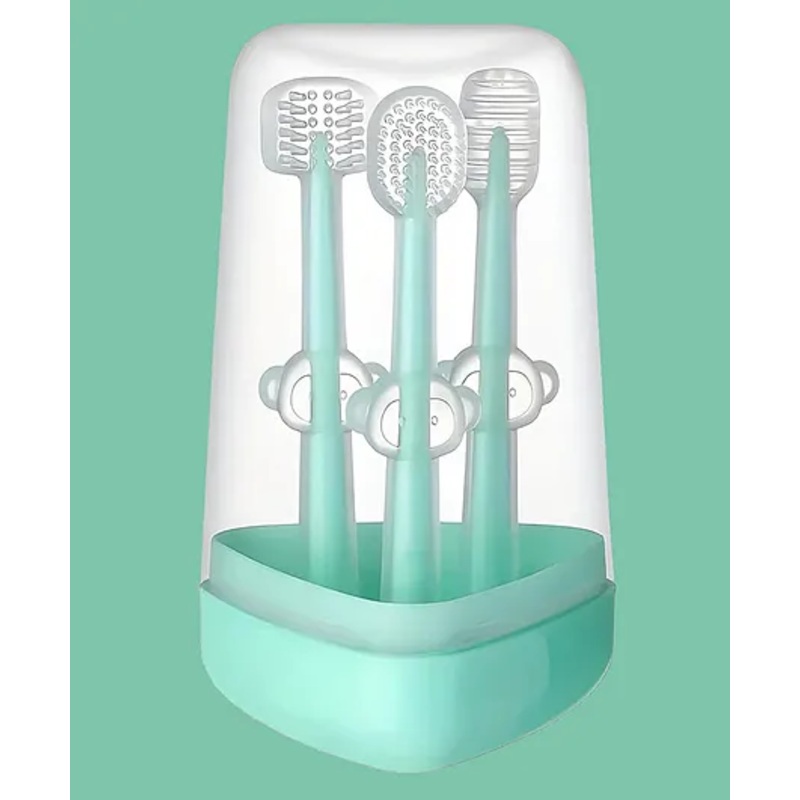 Joy Buzz Baby Toothbrush 3 in 1 Set Tongue Cleaner + U Shape Toothbrush + Toothbrush – Green