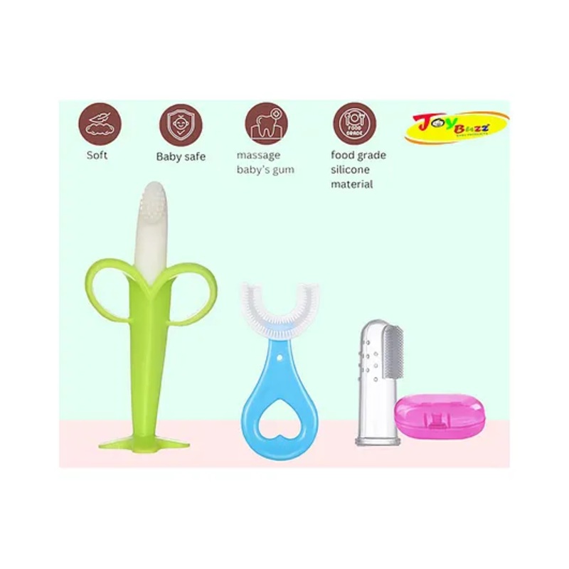 Joy Buzz Silicone Toothbrushes Pack Of 3 – Blue & Pink