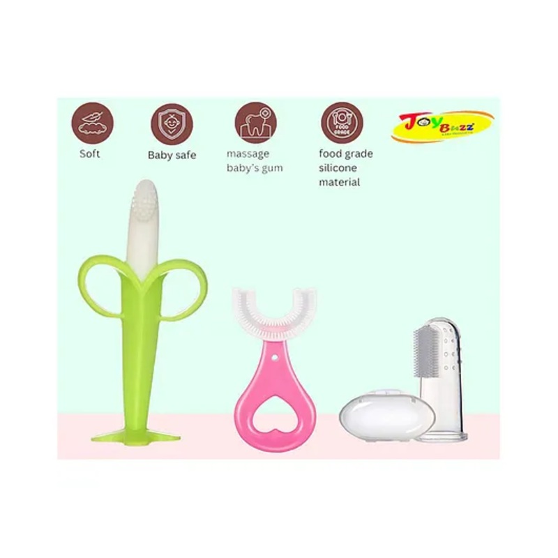 Joy Buzz Silicone Toothbrushes Pack Of 3 – Pink & White