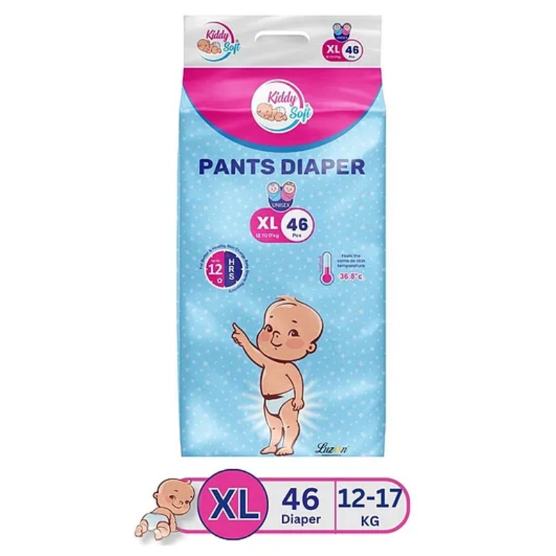 KiddySoft Baby Diaper Pants | Super Absorbent with Criss Cross Layer | Up to 12 Hours Protection | Softest Top Sheet | Comfortable Fit | Extra Large (12-17 KG) | Pack of 1 (46 Diapers )