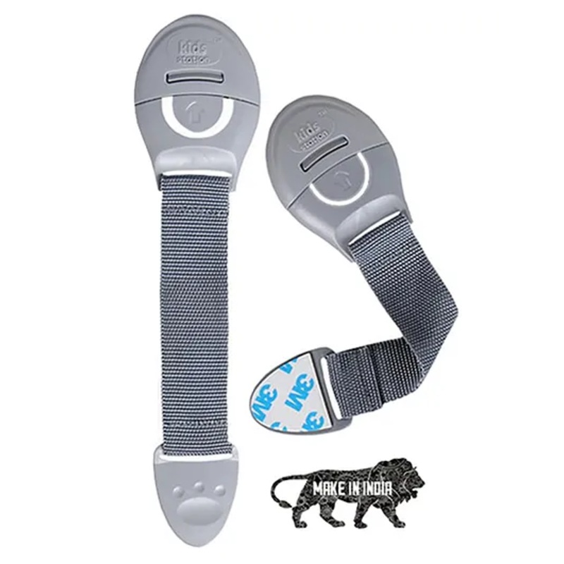 Kids Station Furniture Safety Locks for Kids, Child Safety Locks for Drawer, Cabinet, Cupboard, Baby Proofing Product, Strong Adhesive Safety Lock (Grey, Pack of 2)