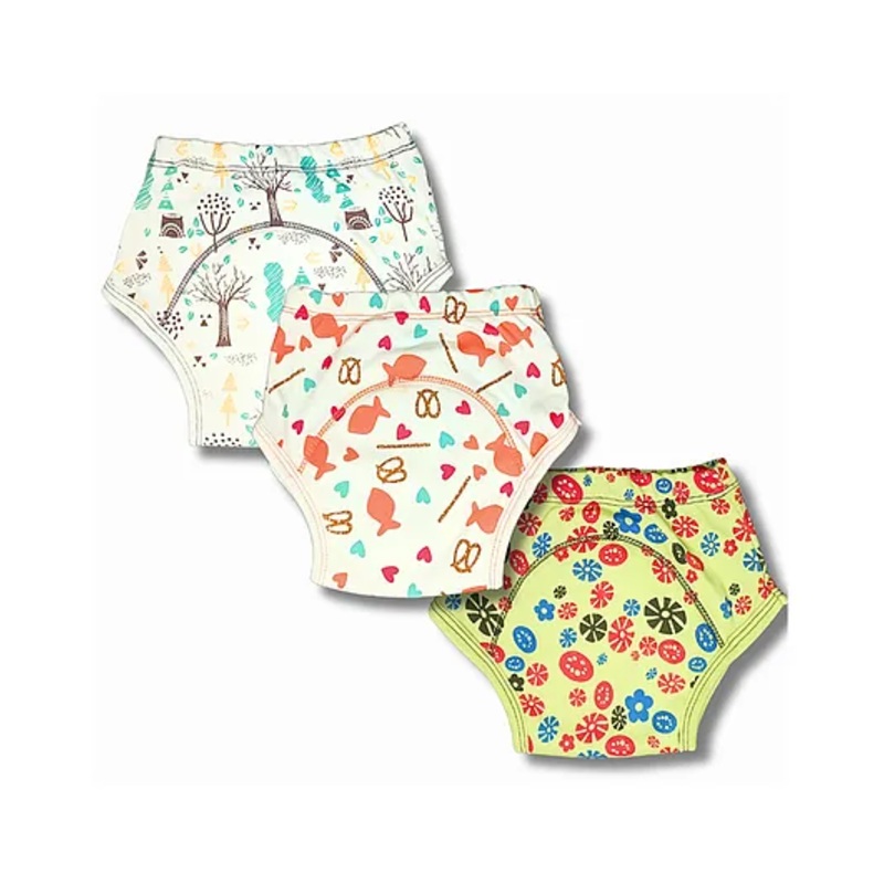 Kindermum Organic Cotton Padded Underwear for Babies 5-18M within 7-11 Kgs | Potty Training Pants| Non Messy Diaper Free Time | Pack of 3 | Block Fish